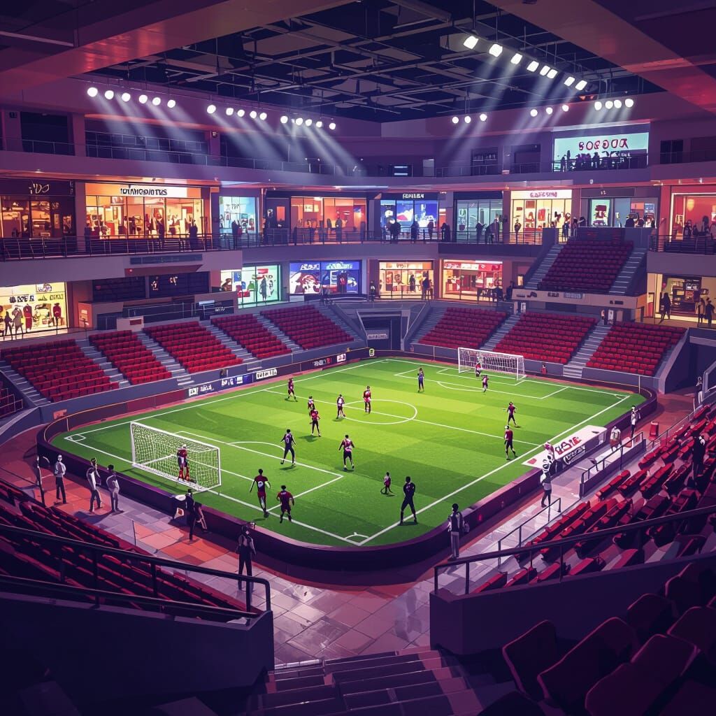 Indoor Football Arena in Retro Mall Setting