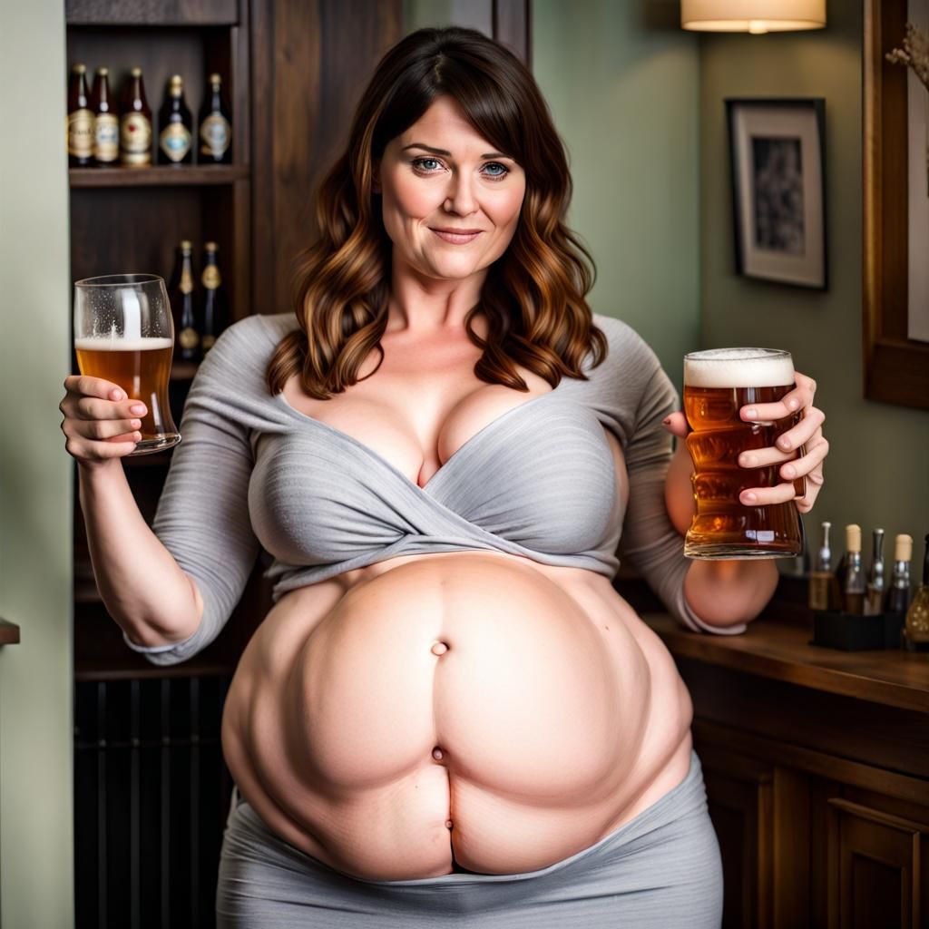 Realistic Portrait of Woman with Beer Belly