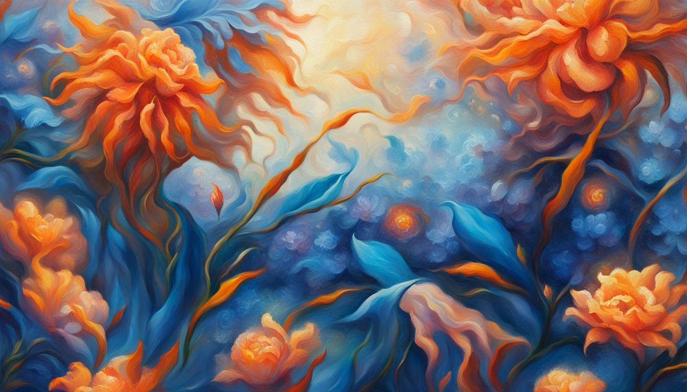 Delicate Flowers Blooming in Mist: Oil Painting