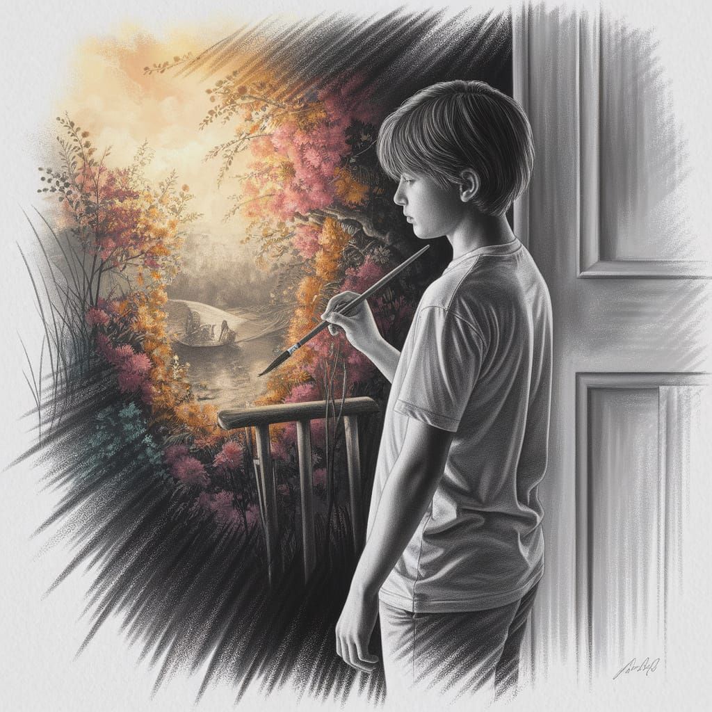 Artist Unveiling a Vibrant World: Charcoal Drawing