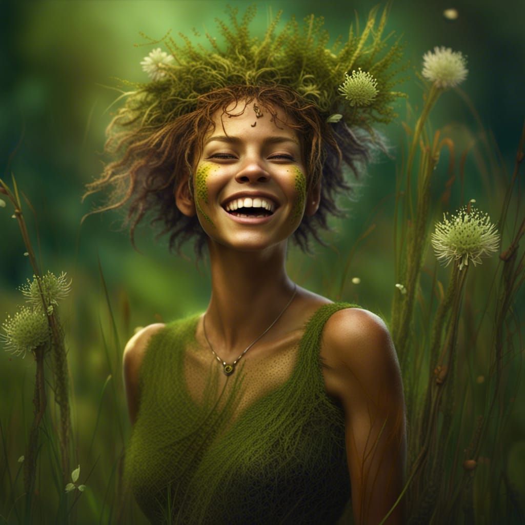 Smiling Dryad with Flowers: Fantasy Concept Art