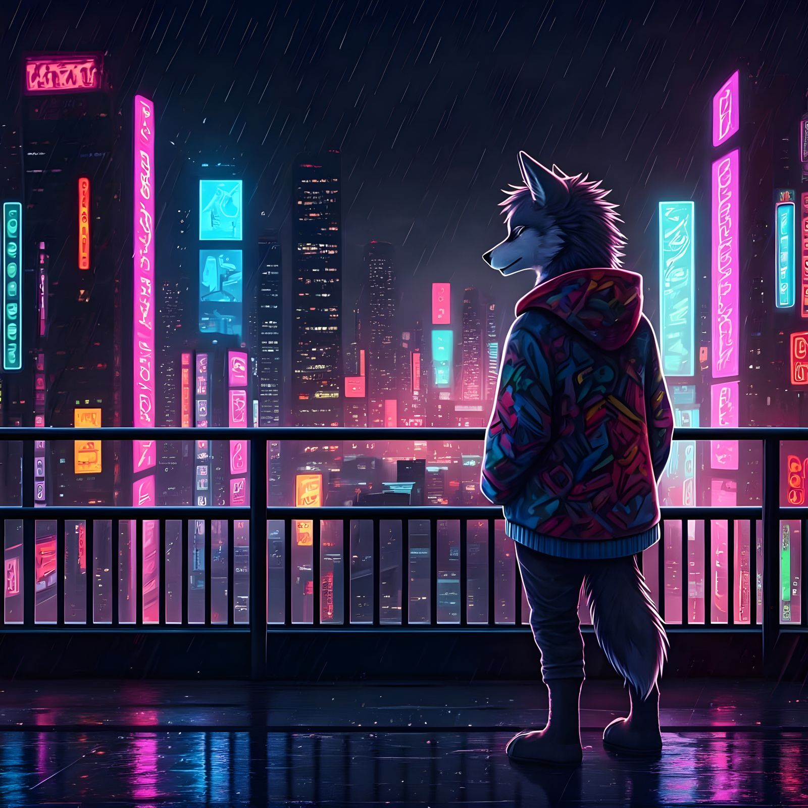 Wolf in Neon Dystopia