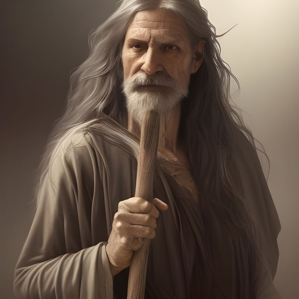Old Man with Staff: Detailed Fantasy Art