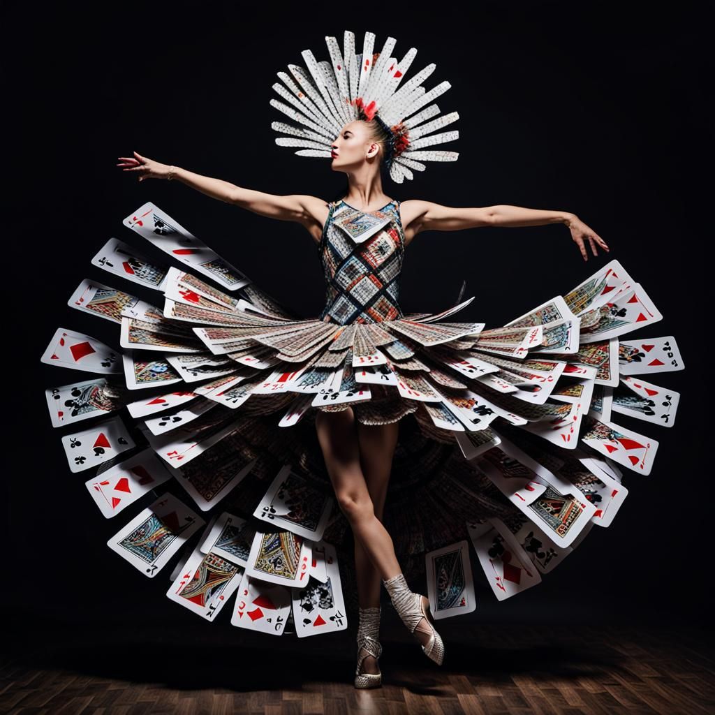 Dancer's Feathered Card Dress in Digital Illustration
