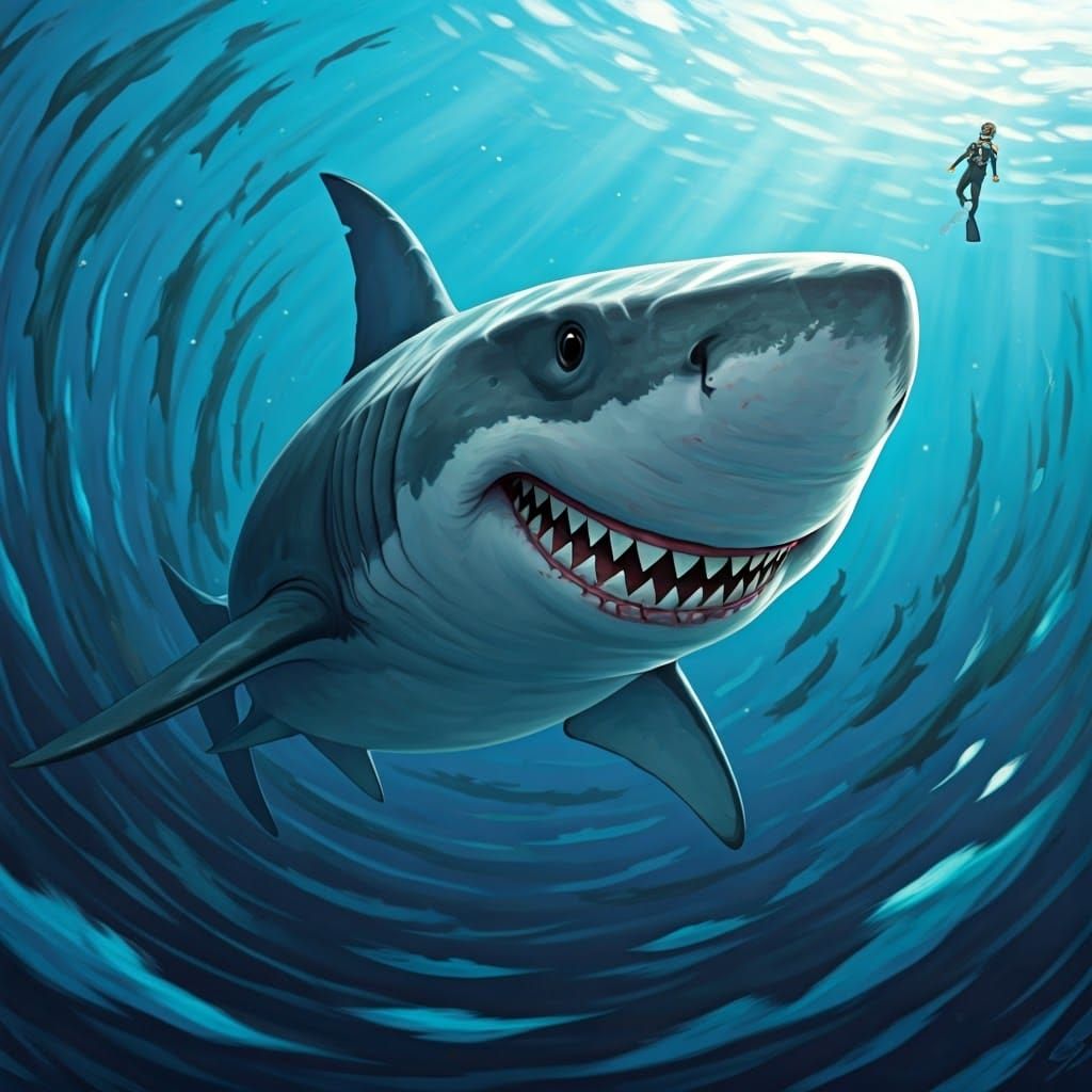 Gargantuan Megalodon Shark in Ominous Abstraction