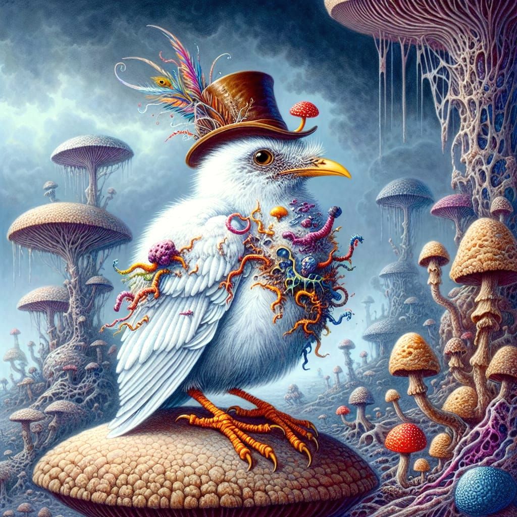 Mutated Bird Creature in Alien Landscape