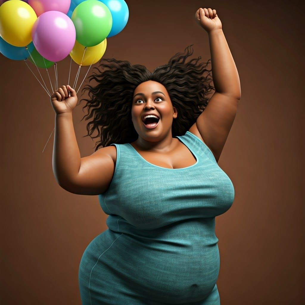 Joyful Woman Celebrates in Vibrant Colorful Scene