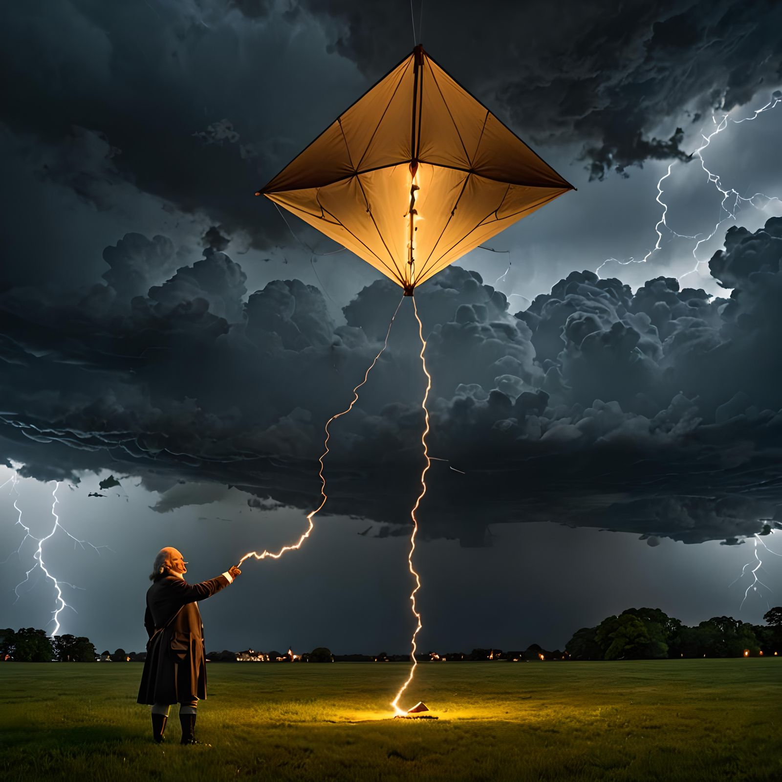 Benjamin Franklin's Kite Experiment in Stormy Weather