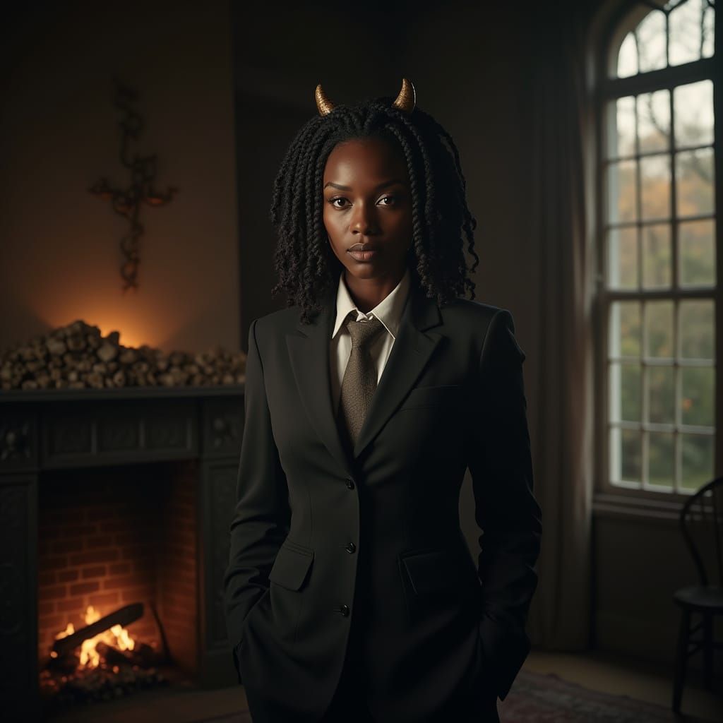 African American Woman in Blazer with Horns