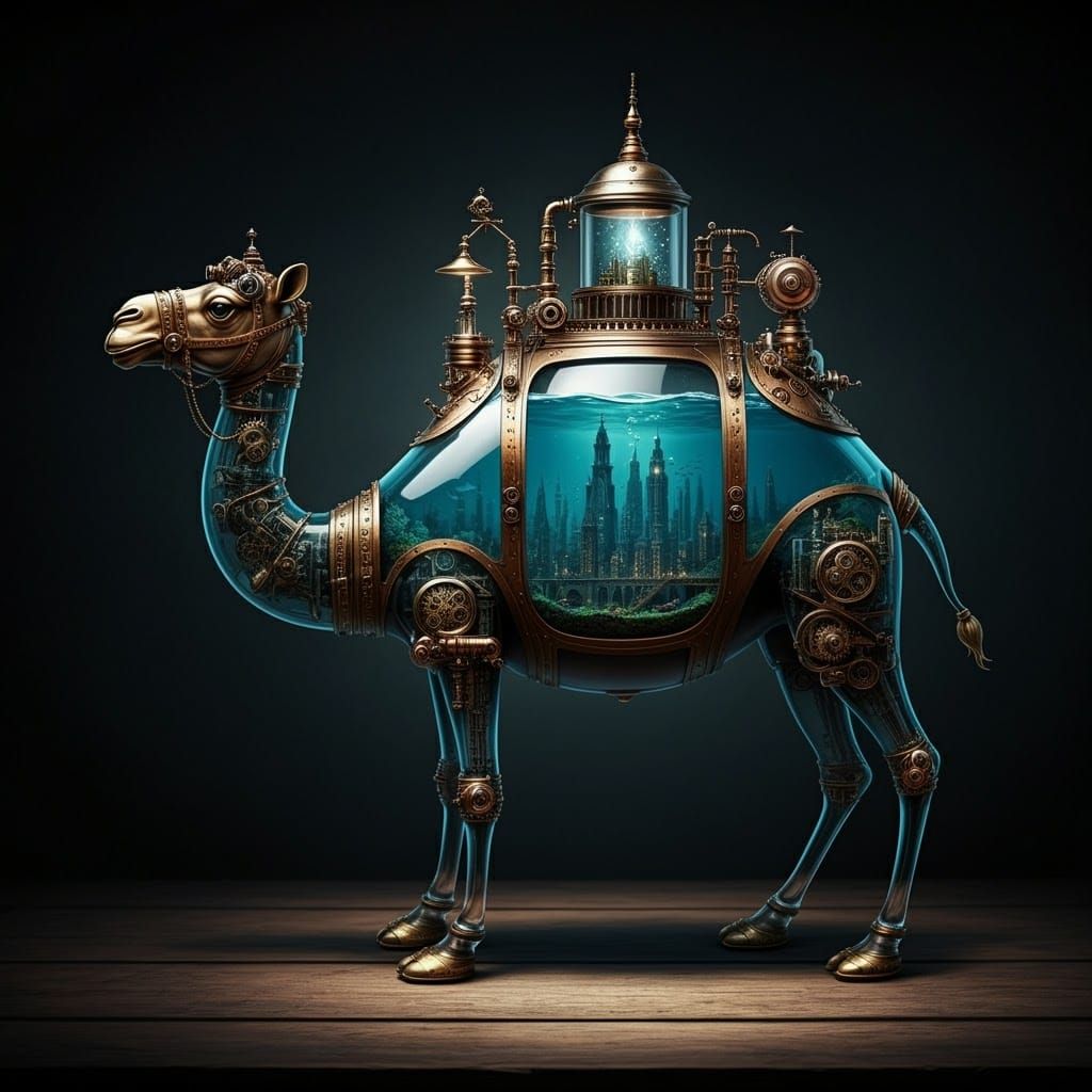 Steampunk Glass Camel with Underwater City