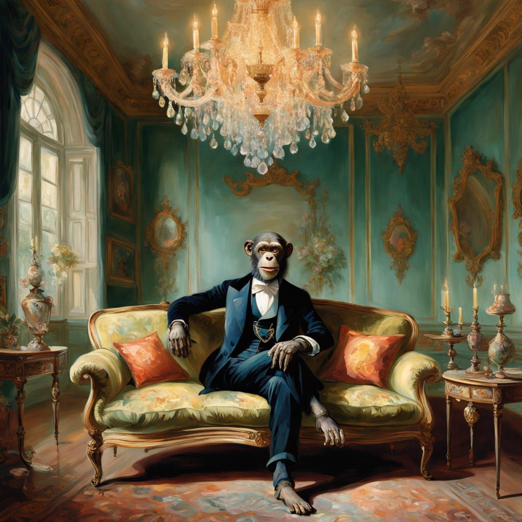 Surreal Chimpanzee Portrait in Opulent Georgian Style
