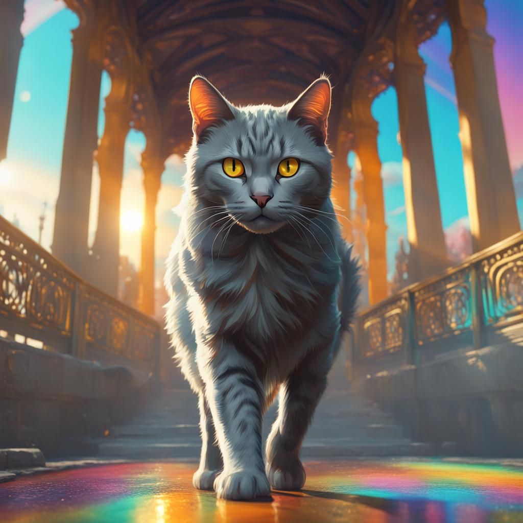 Cat on Rainbow Bridge: Digital Concept Art