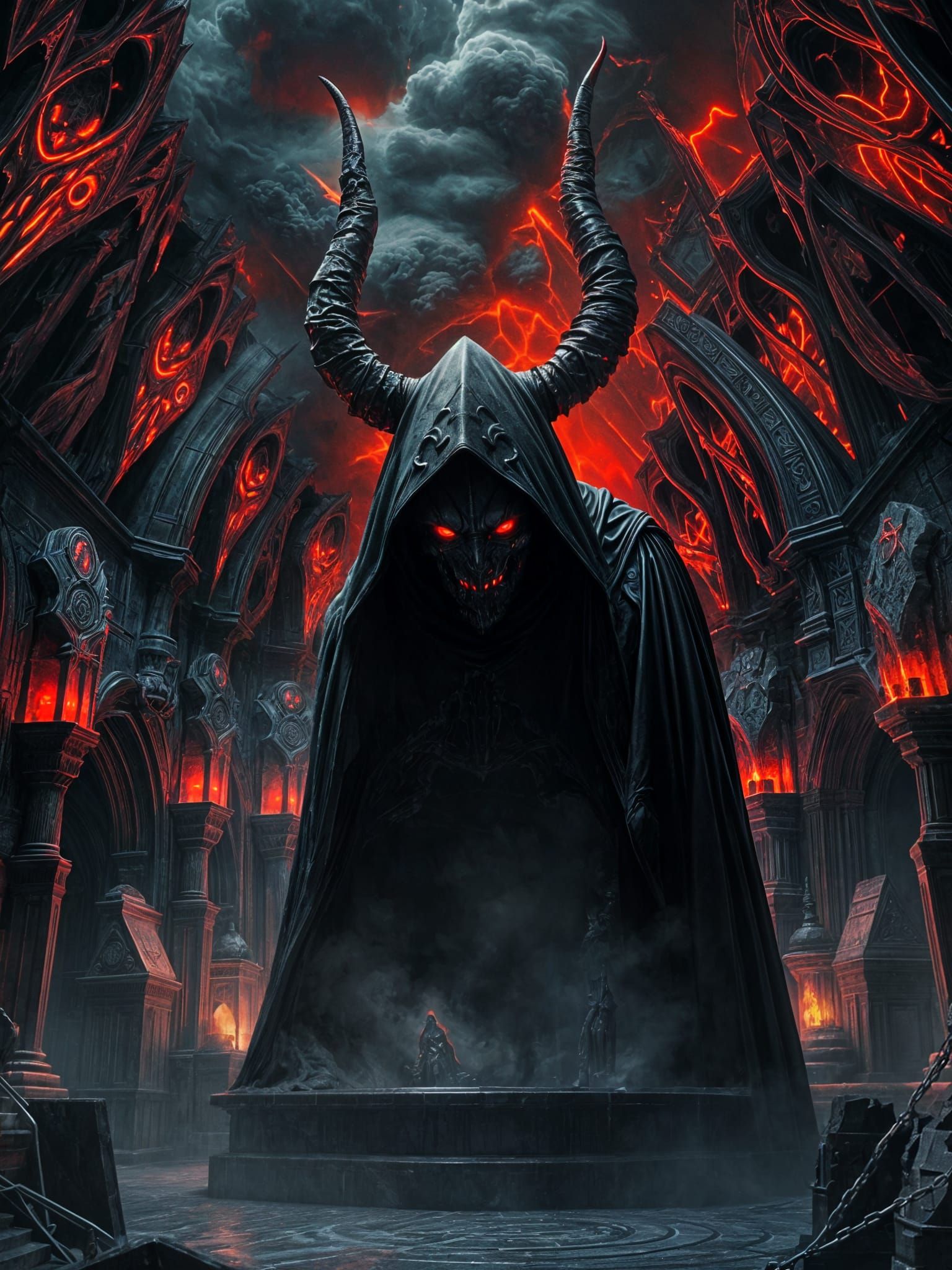 Demonic Nazgul Rising From Cosmic Smoke in Lair