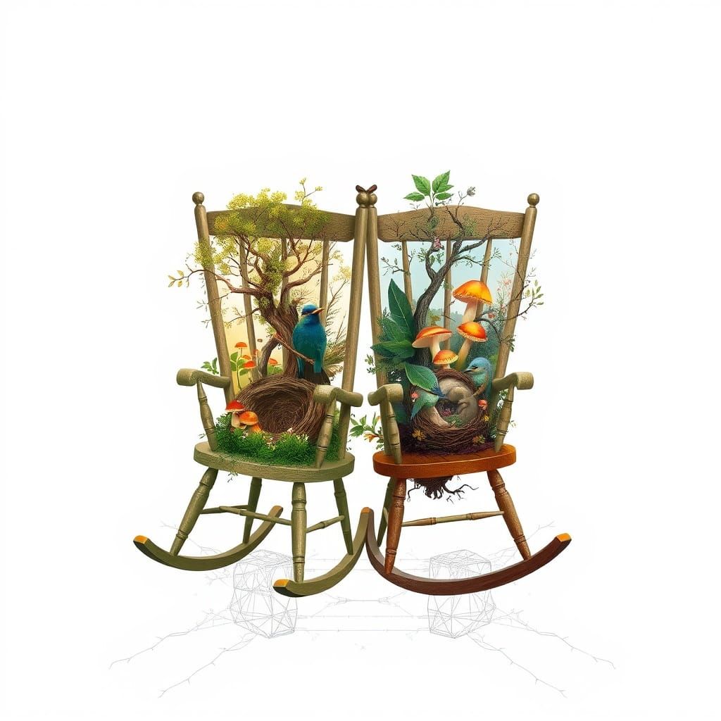 Dreamlike Rocking Chairs Entwined with Nature as Surrealcore...