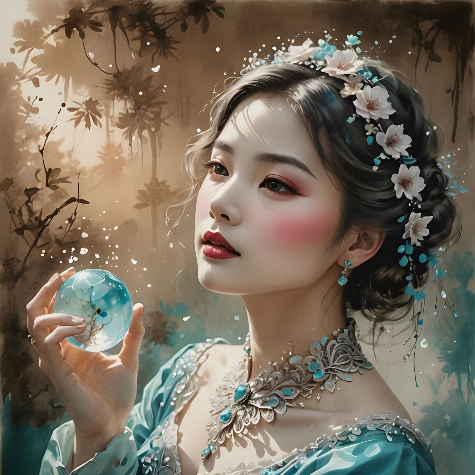 Sumi-e Portrait in Triadic Colors