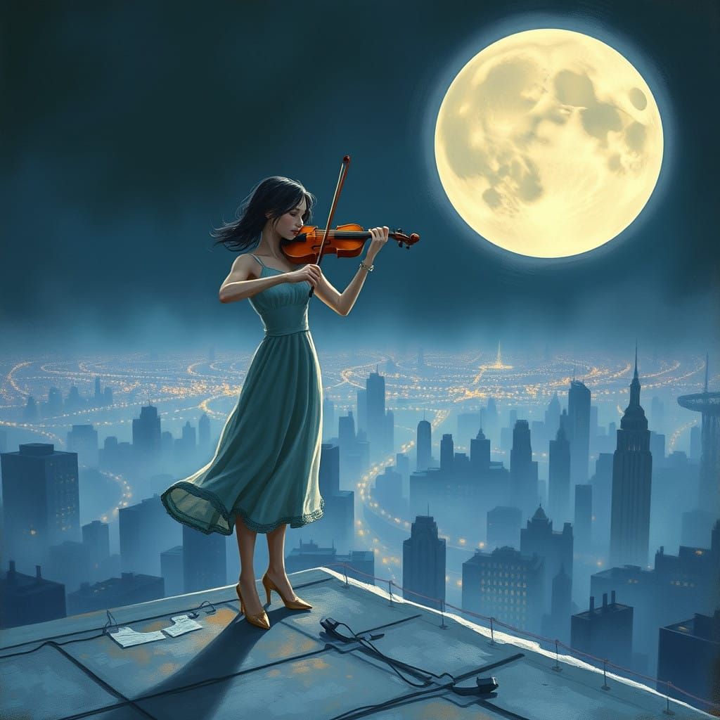 Ethereal Moonlit Serenade in the City at Night