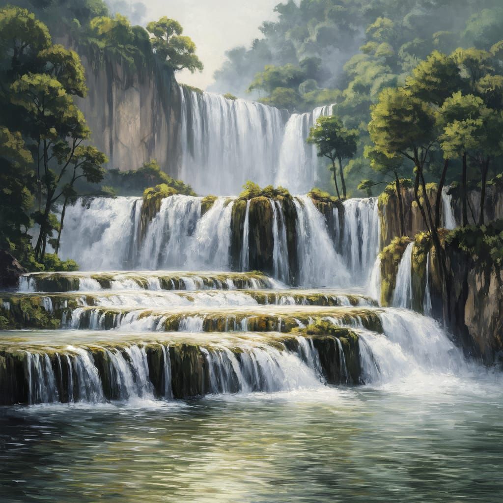 Surreal Landscape Painting of Kuang Si Falls