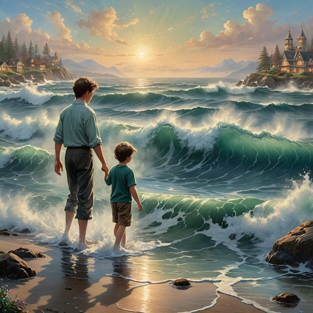 Blue Algae Ocean Waves in Ethereal Fantasy Style