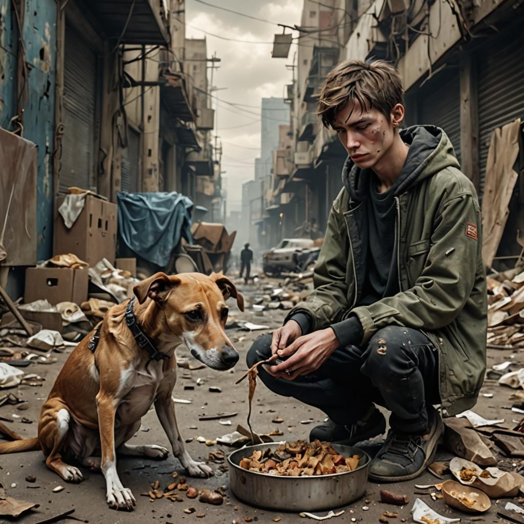 Emaciated Teen Shares Food With Starving Dog