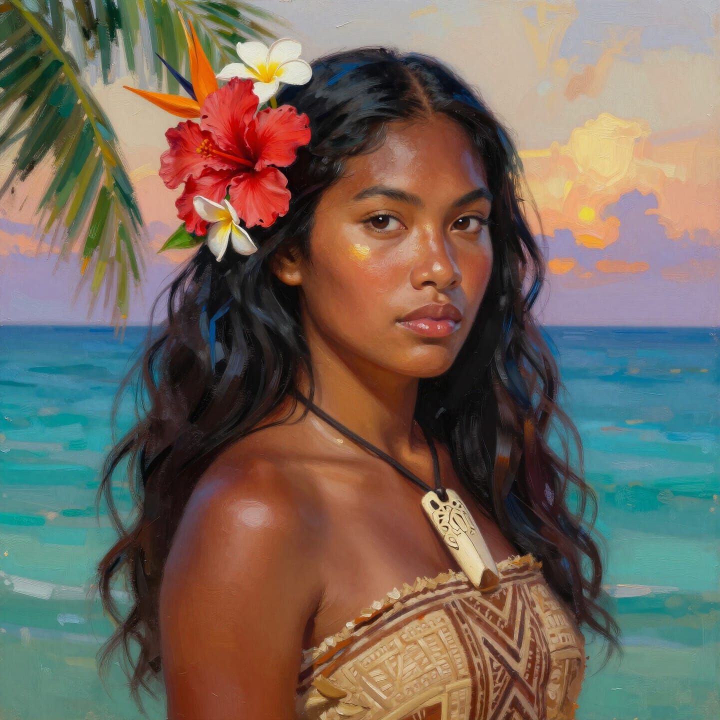 Polynesian Woman Portrait in Rich Oil Painting Style
