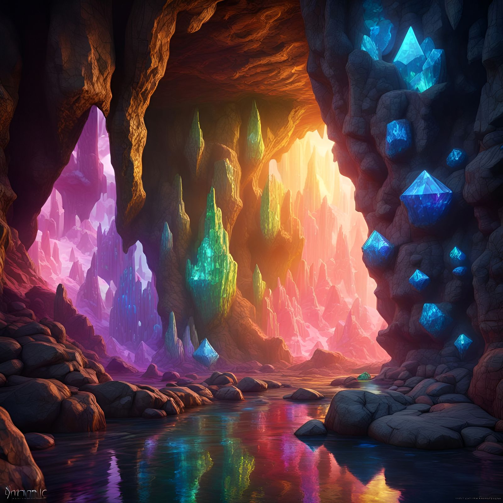 Enchanted Crystal Cave with Prismatic Refractions
