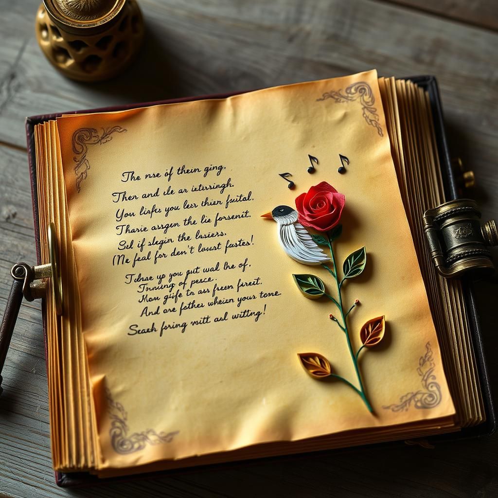 Quilled Paper Art: Songbird and Rose on Sheet Music