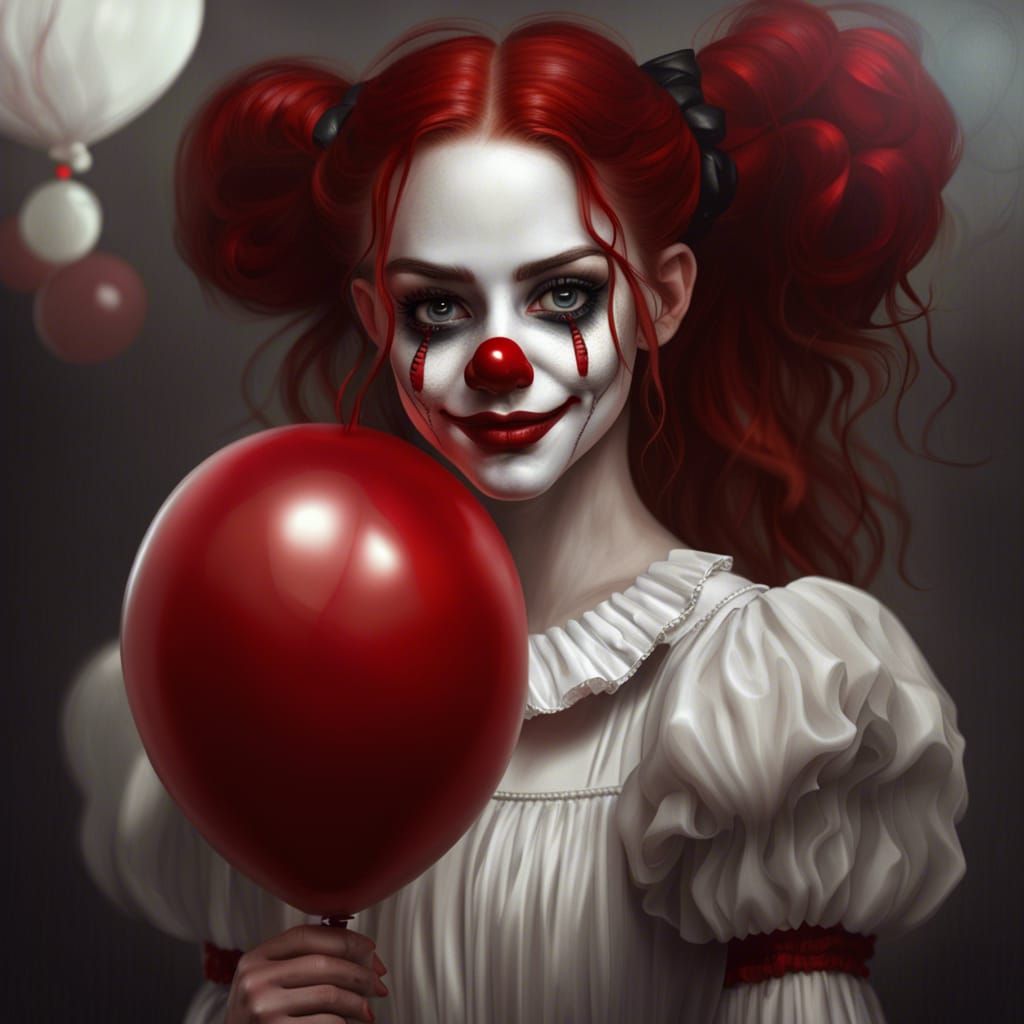Sinister Red-Haired Woman with Clown Nose