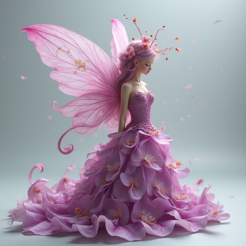 Orchid Fairy with Translucent Wings in Whimsical Style