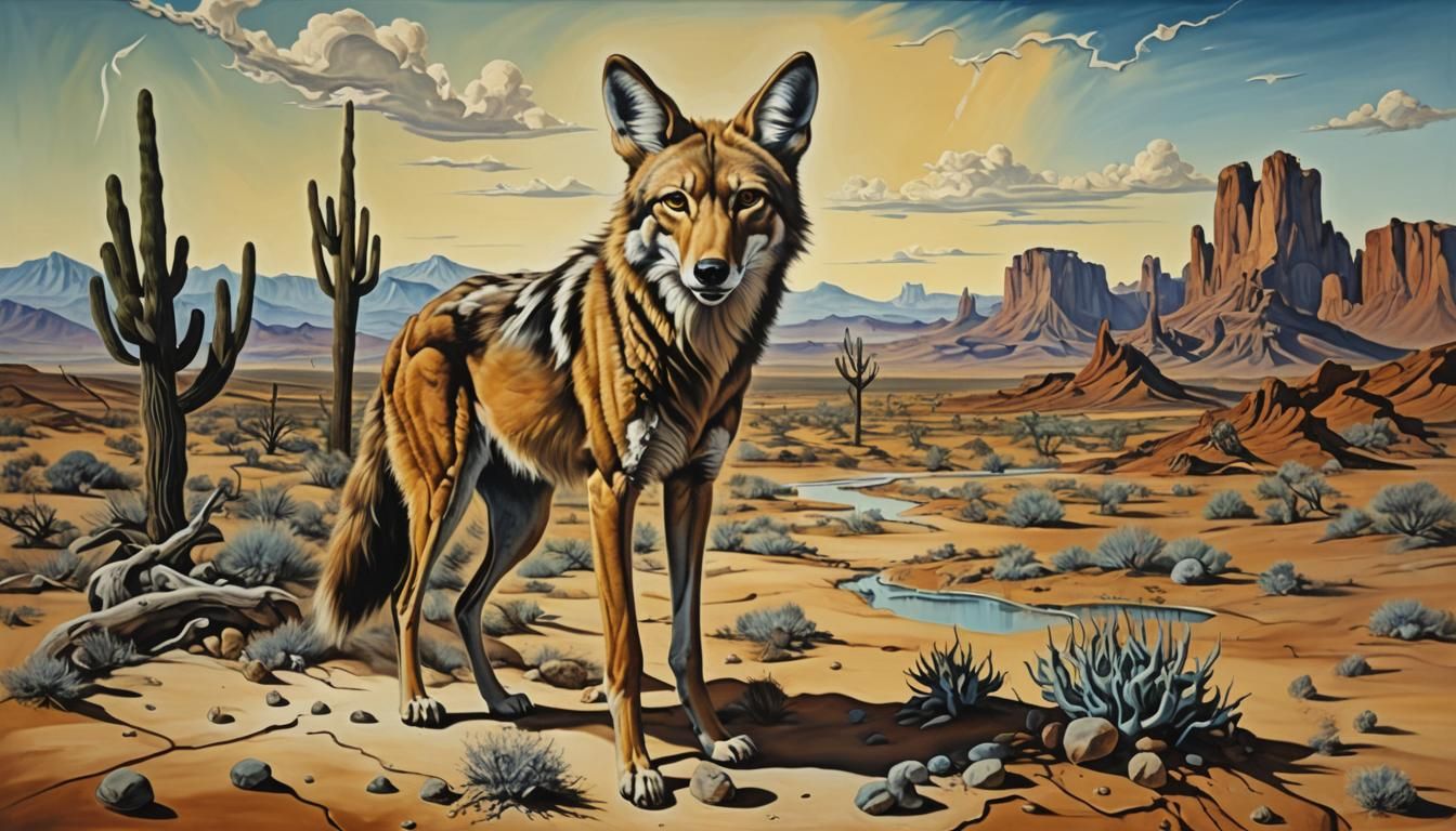 Surreal Arizona Landscape with Coyote in Oil