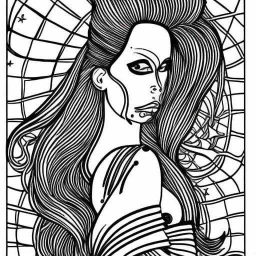 BLACK SIREN SISTERS| ADULT COLORING PAGES| BLACK INK| BOLD LINES| IMAGE CENTER FACING| WITH BORDERS| 1200 x 1200 PIXELS