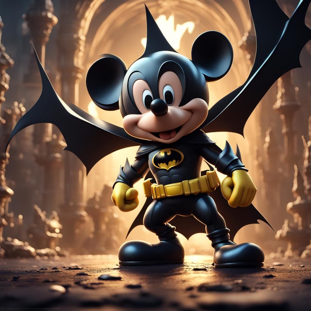 Chibi Mickey Mouse as Batman: Detailed Matte Painting