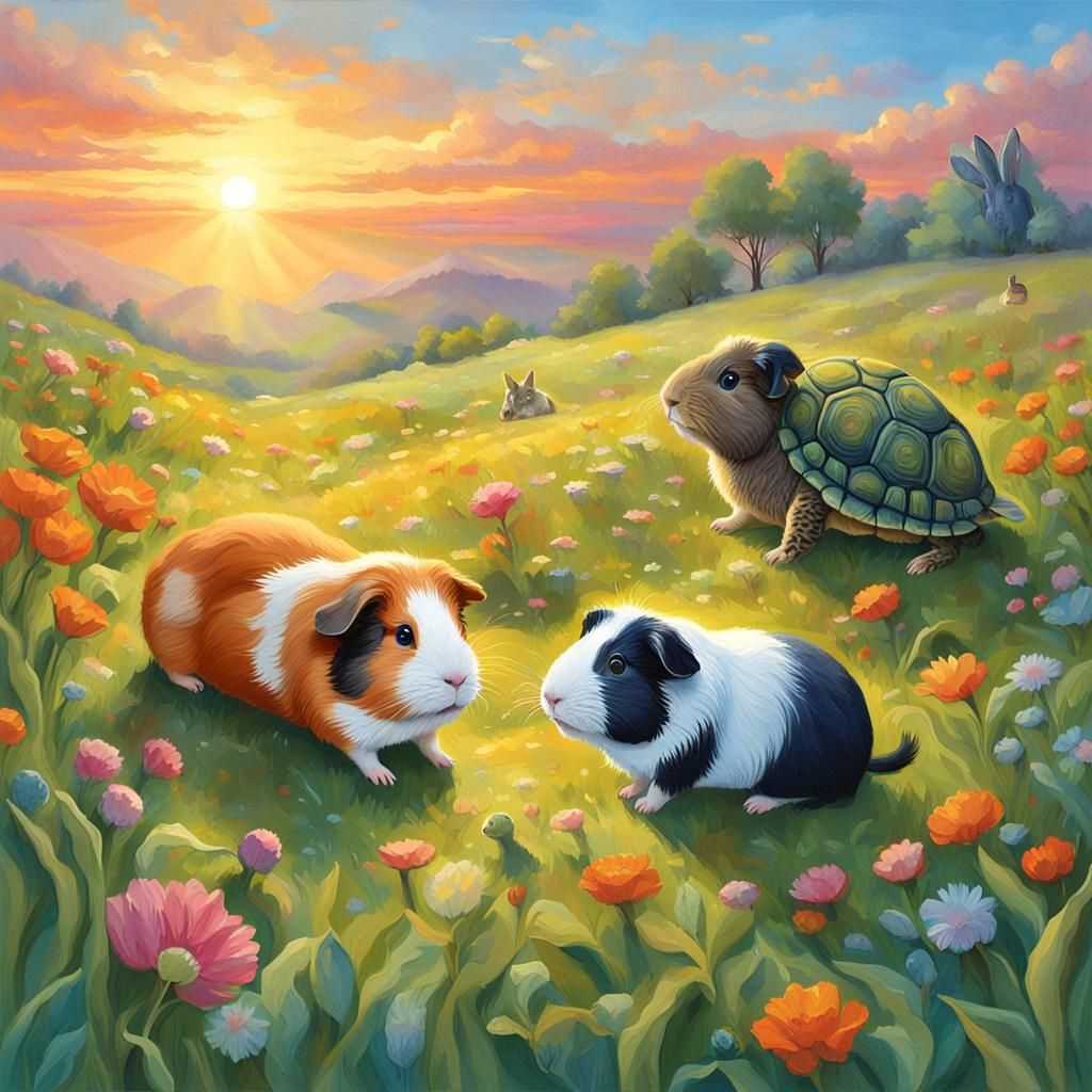 Animals Enjoying Sunrise in Matte Painting Style