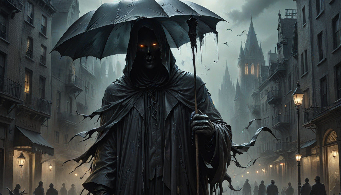 A Lonely Gothic Ghost Haunts the Rainy City Streets