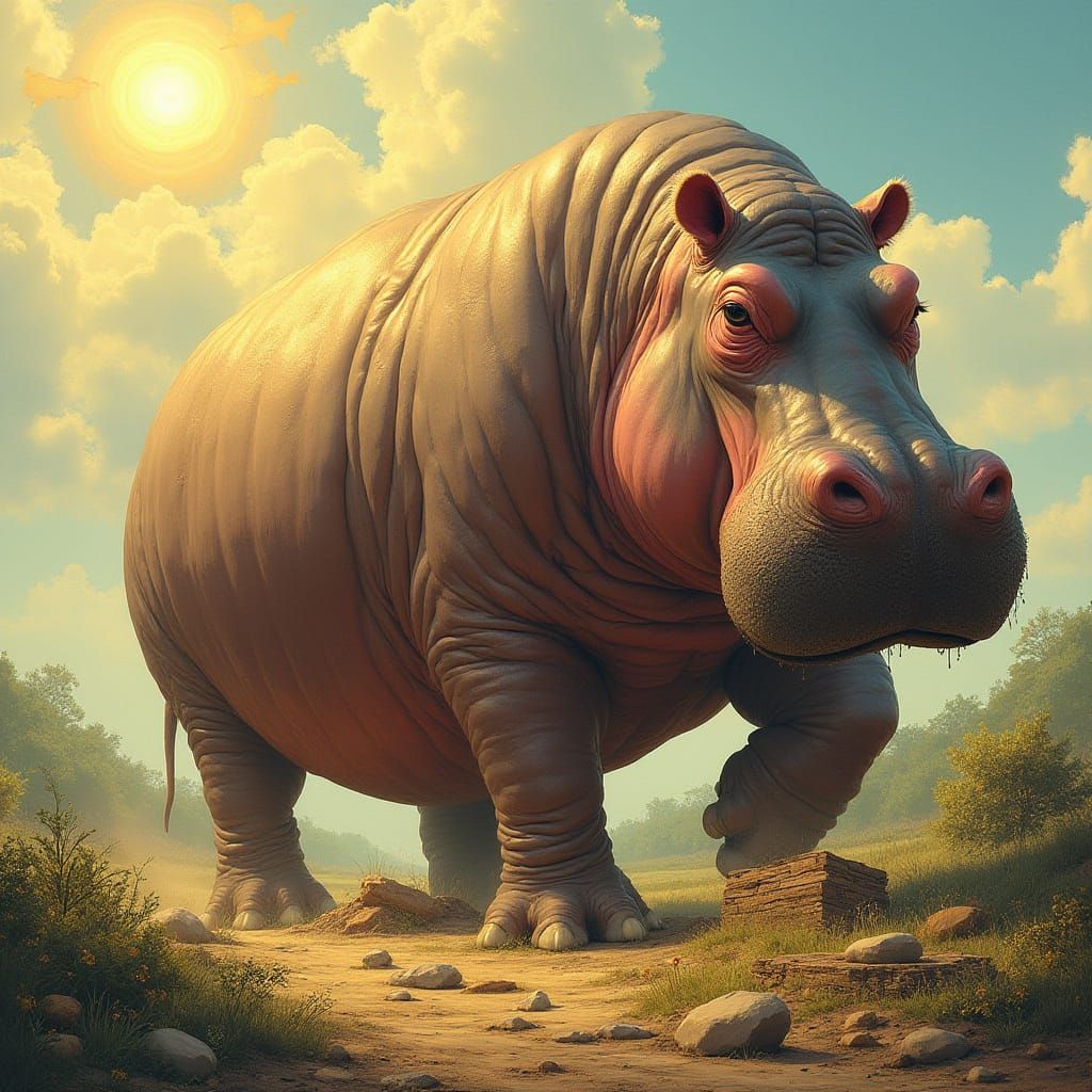 Gigantic Hippopotamus Hammers Hole in Earthly Paradise