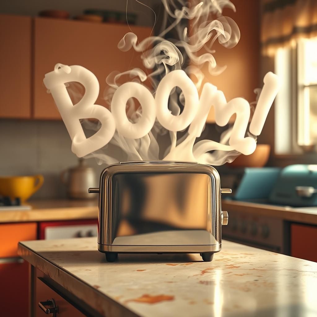 Toaster Creates "Boom" in Smoke, Digital Art Style