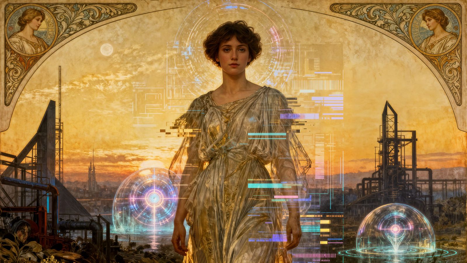 Figure in Northern Engraving Glitch Art Style