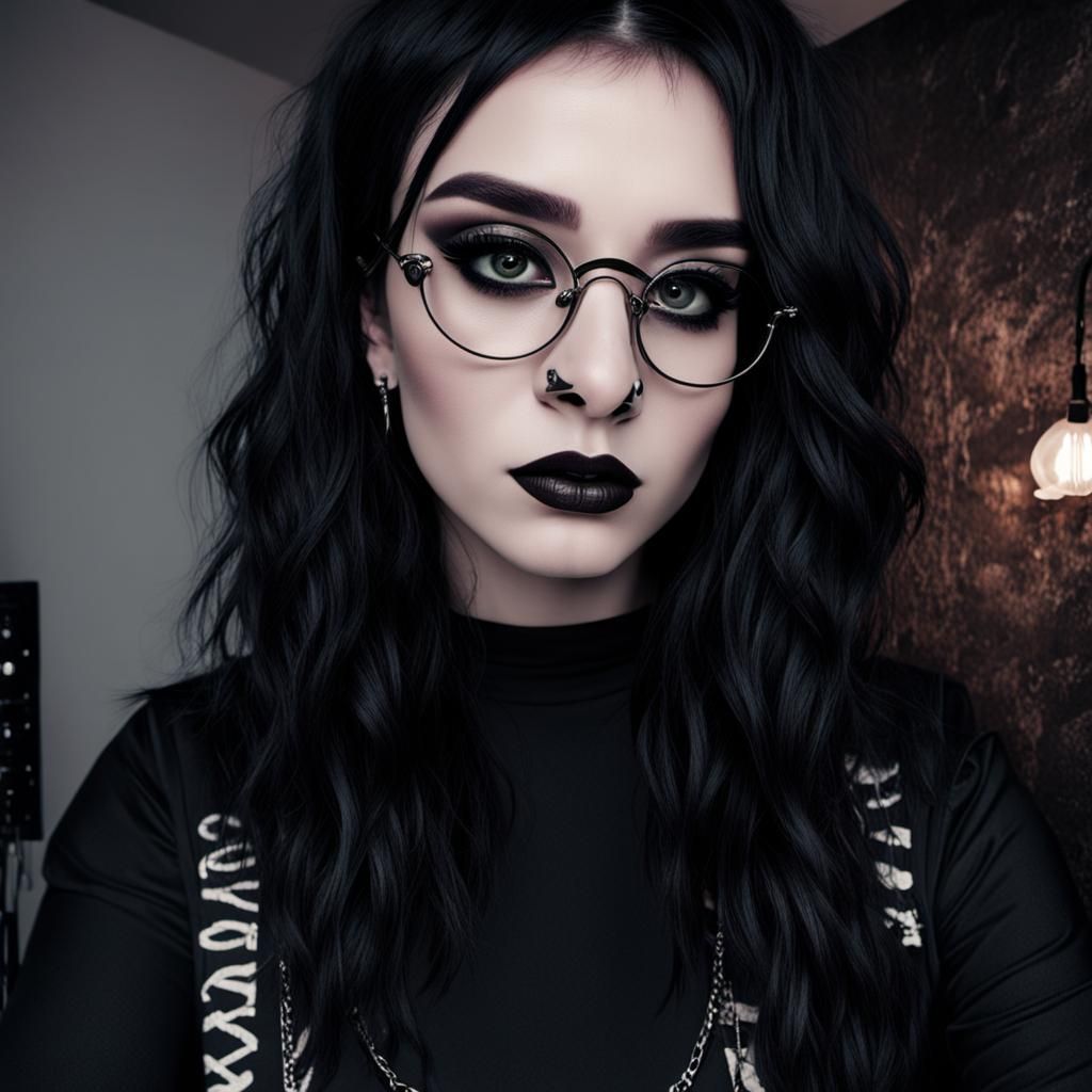 Gothic Girl Selfie: Cinematic Portrait in Dark Room