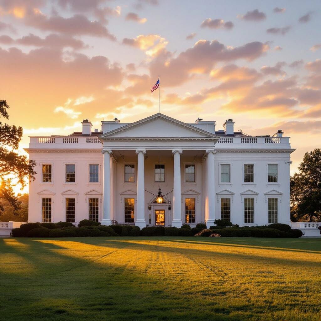 The White House at Golden Hour Sunset