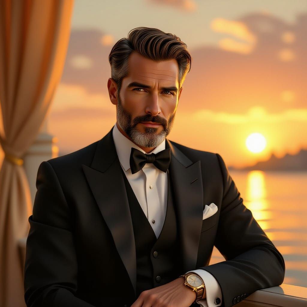 Elegant Man in Golden Light, Evoking Serenity