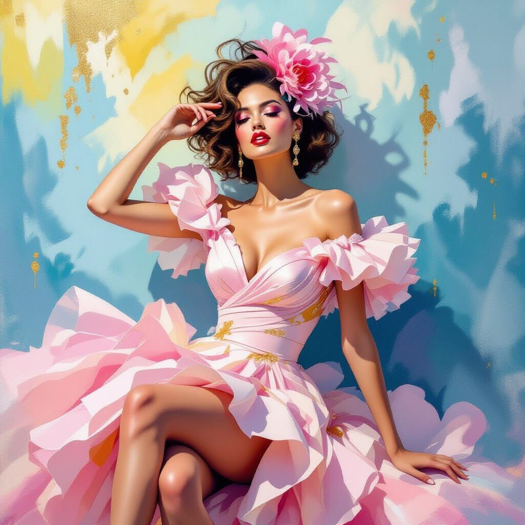 Fashion Model in Impressionist Rococo Metamodern Style