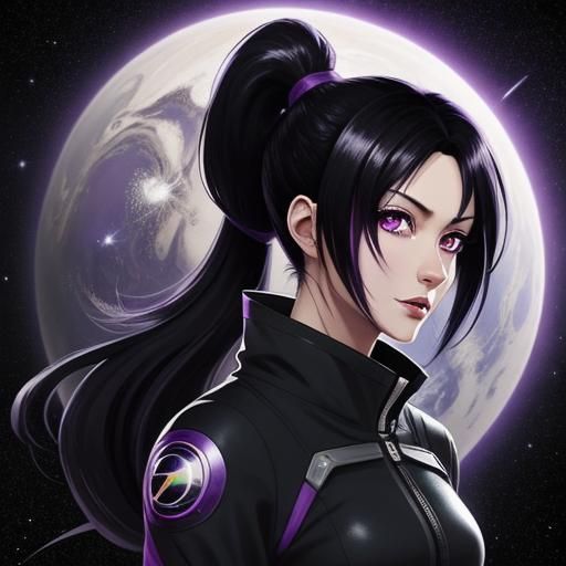 Modern Anime Space Girl with Purple Eyes