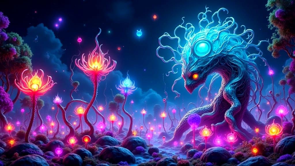 Surreal Sculpture Garden of Twisted Glowing Wires