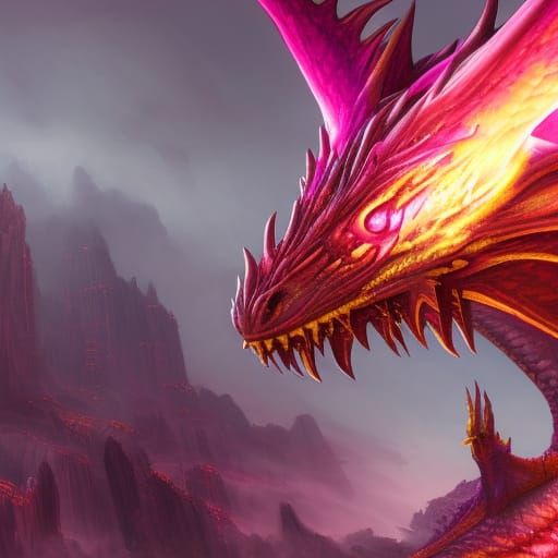 Fantastical Pink Dragon in Fiery Matte Painting