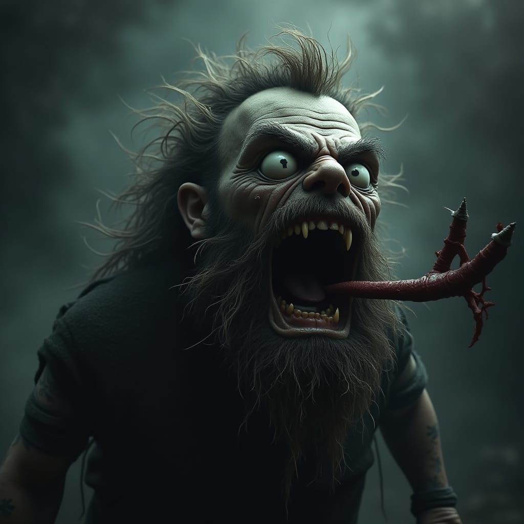 Enraged Minion with Grungy Beard in Photorealistic Style