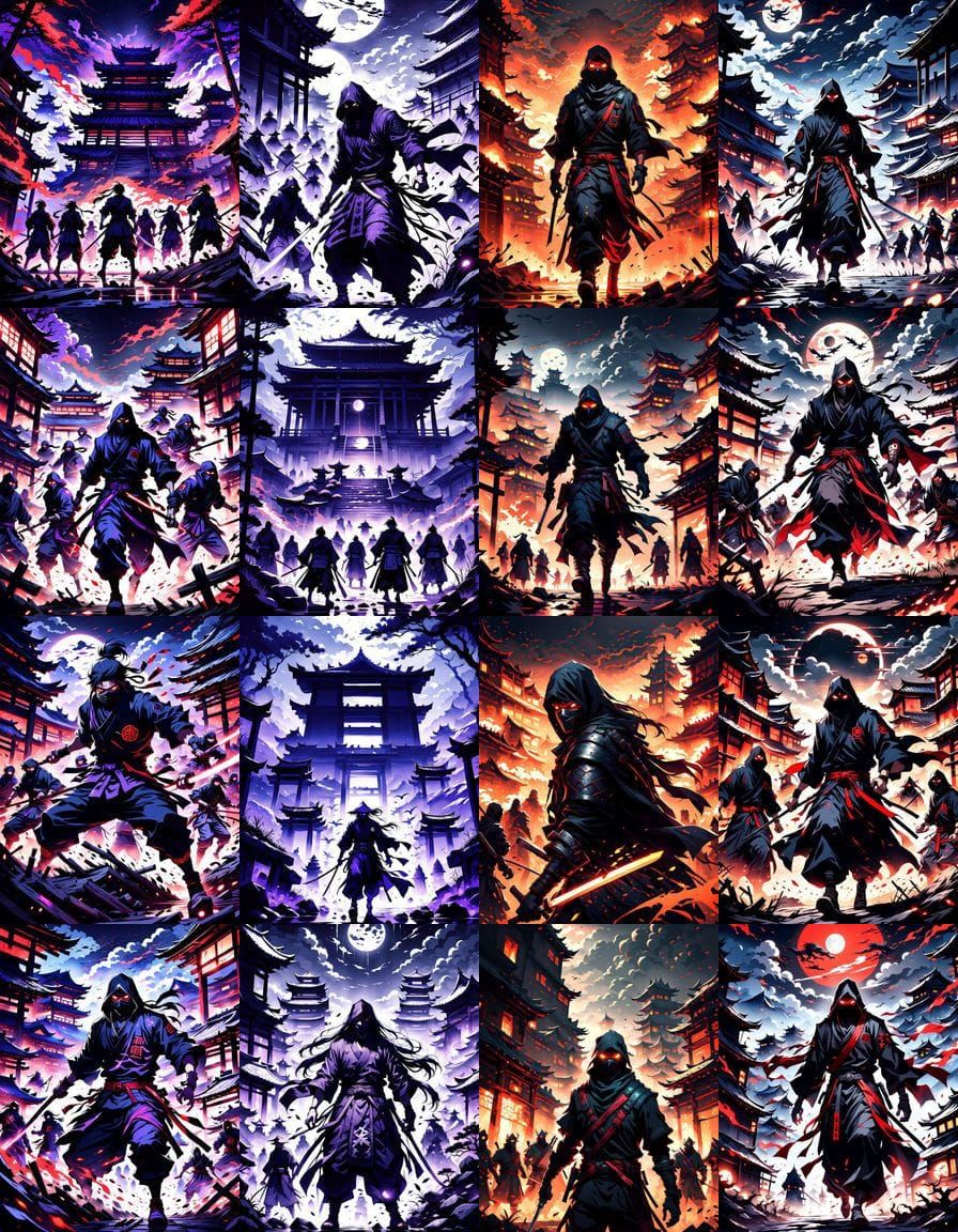 Anime Style Shadow Ninjas in Fierce Attack