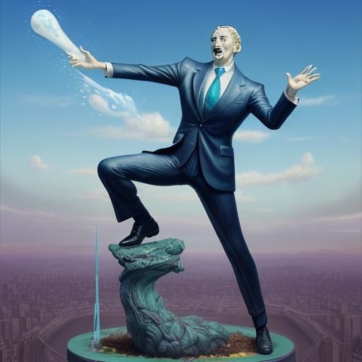 Surreal Businessman Statue as Melting Oil Painting