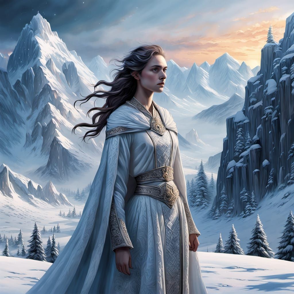 Chione, Goddess of Winter, in Mythic Realism