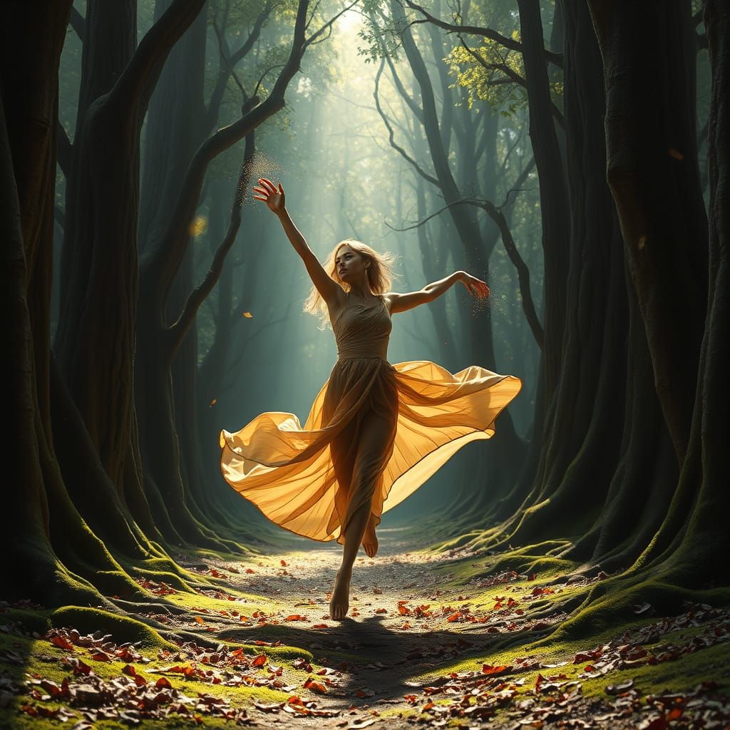 Ethereal Forest Dancer in Dramatic Concept Art Style