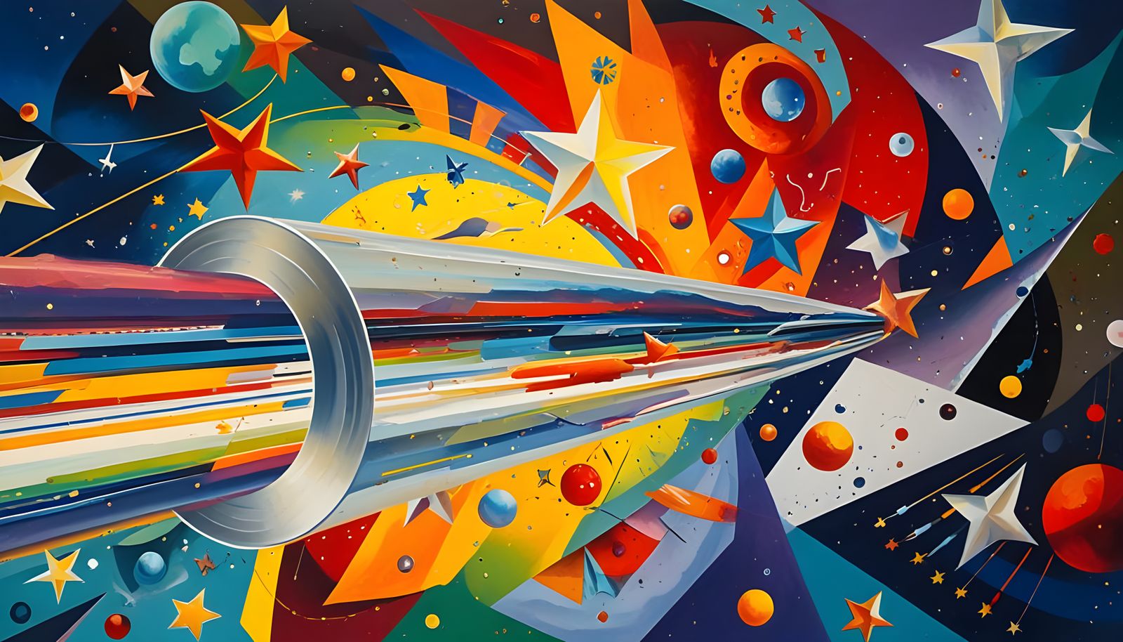 High-Velocity Cylinder in Surrealist Cosmos Style
