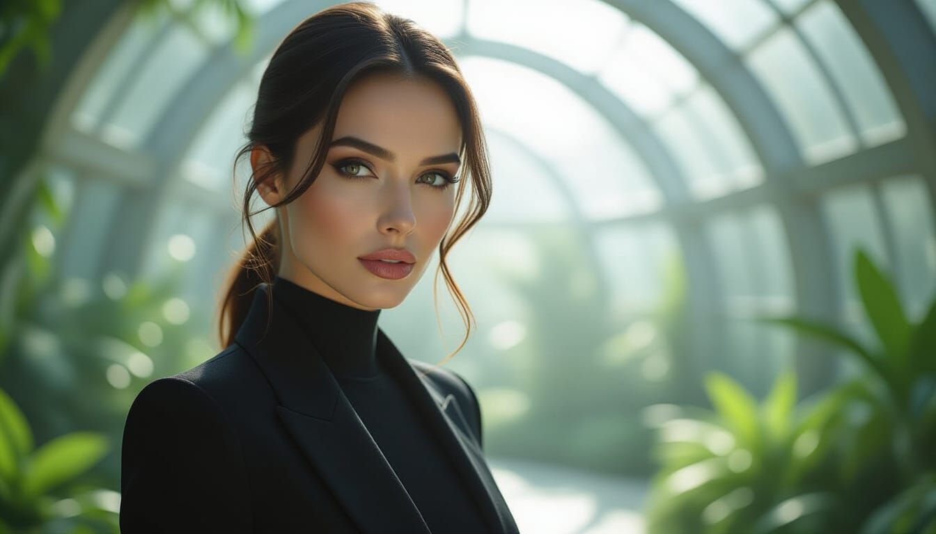 Mysterious Woman in Futuristic Garden